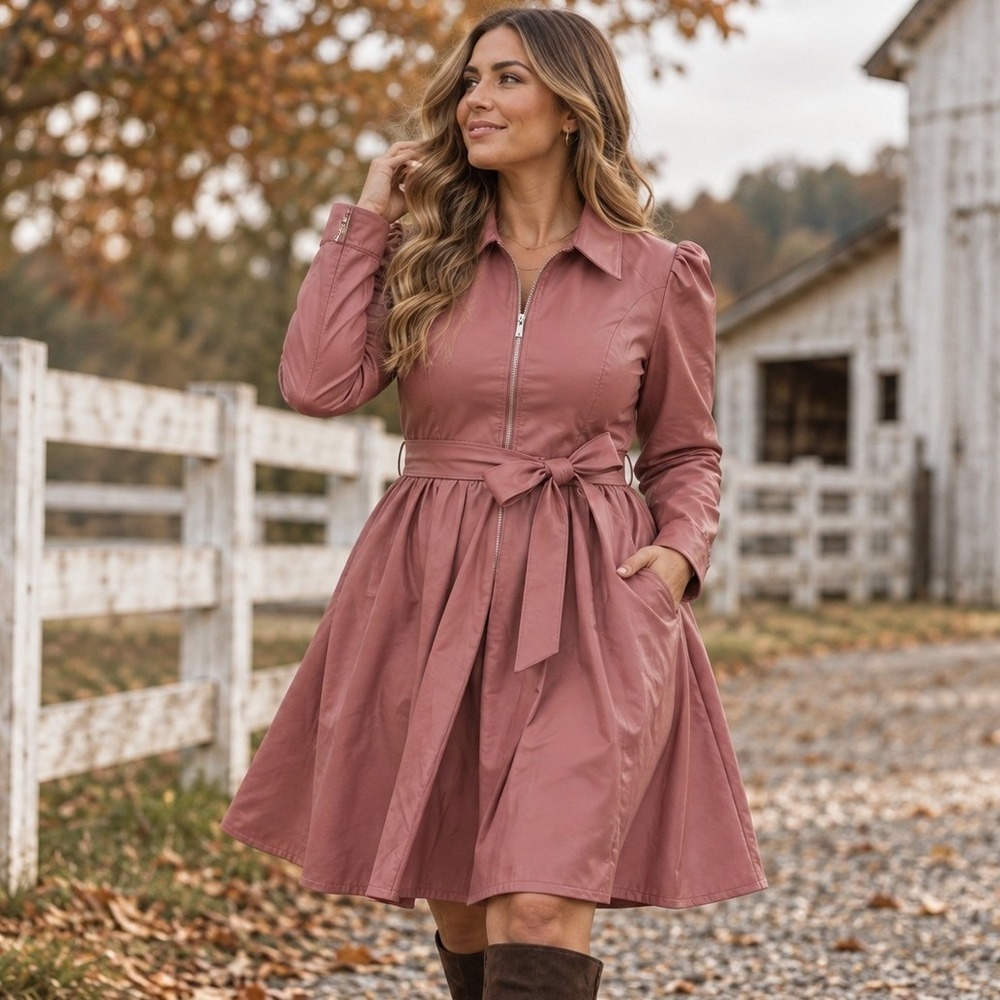 NWT Ivy City Co Virgo Vegan Leather Belted Puff Sleeve Shirtdress Pink 16W